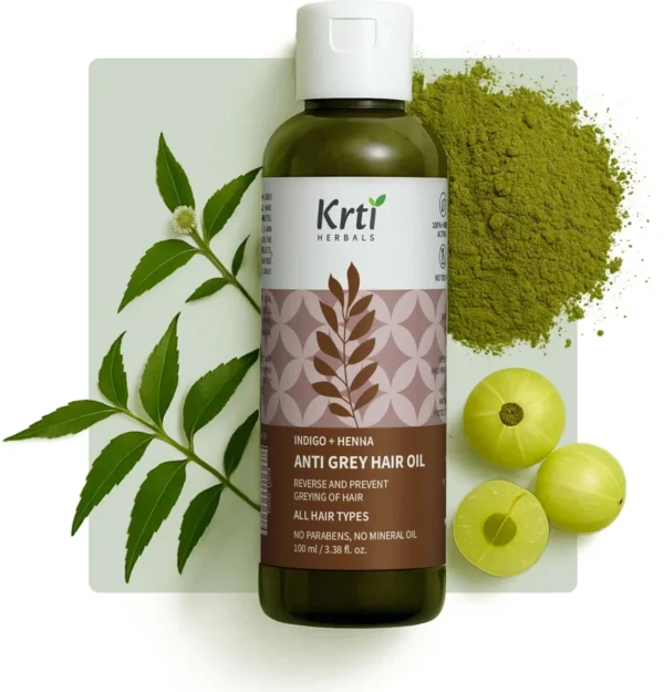 Krti Herbals Anti Grey Hair Oil for Natural Black Colour Restoration Hair Oil