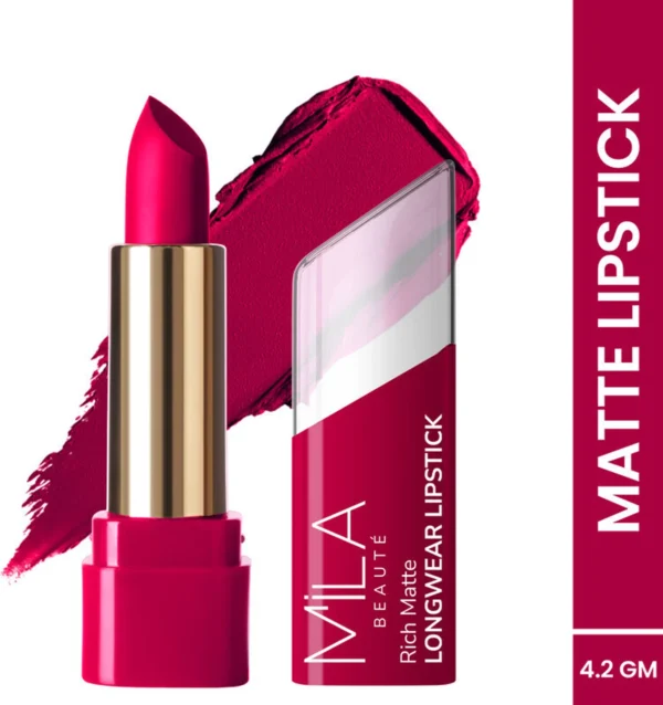 MILA BEAUTÉ Rich Matte Longwear Lipstick For Woman|Up To 8 Hrs Stay|Enriched With Vitamin E