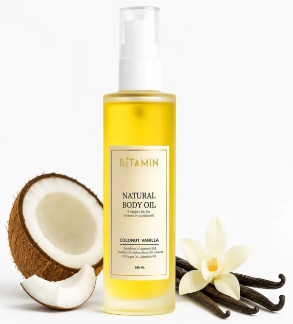 Bitamin Coconut Vanilla Nourishing Body Oil | Non-Greasy, Fast Absorbing | Vitamin A & E (100 ml)