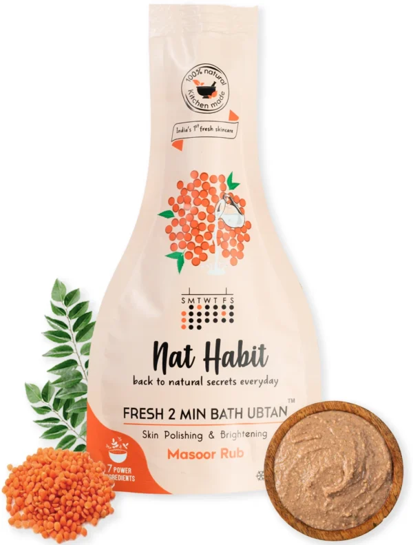 Nat Habit Masoor Rub Bath Ubtan Scrub|Skin Polishing & Brightening|Detan Body Wash (2 x 80 g)