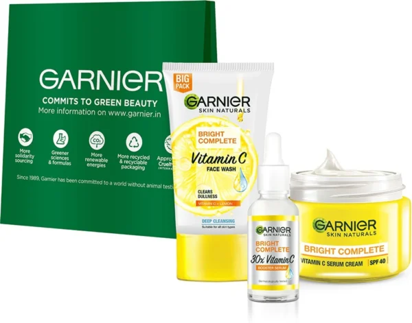 GARNIER Vitamin C Regime Pack (Facewash 150g + Serum 30 ml + SPF 40, 45g) (3 Items in the set)