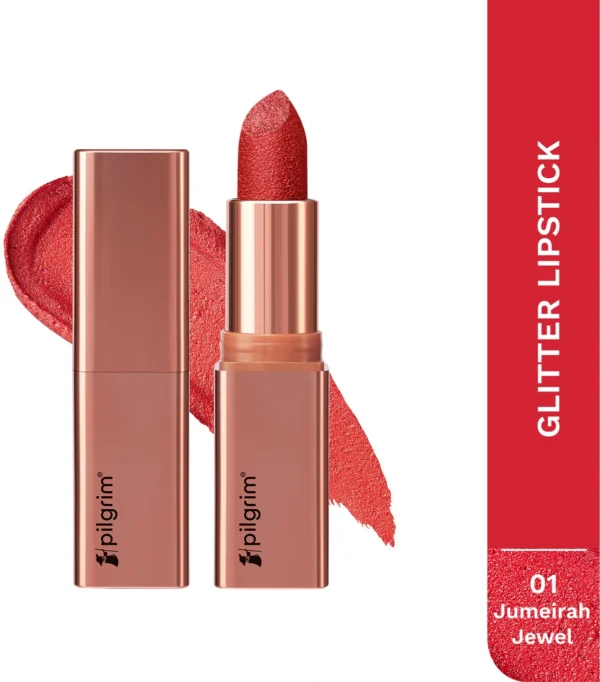 Pilgrim Glitter Lipstick Luxurious 3-D Glitter Formula With Matte Finish (Jumeirah Jewel-01, 4.2 g)