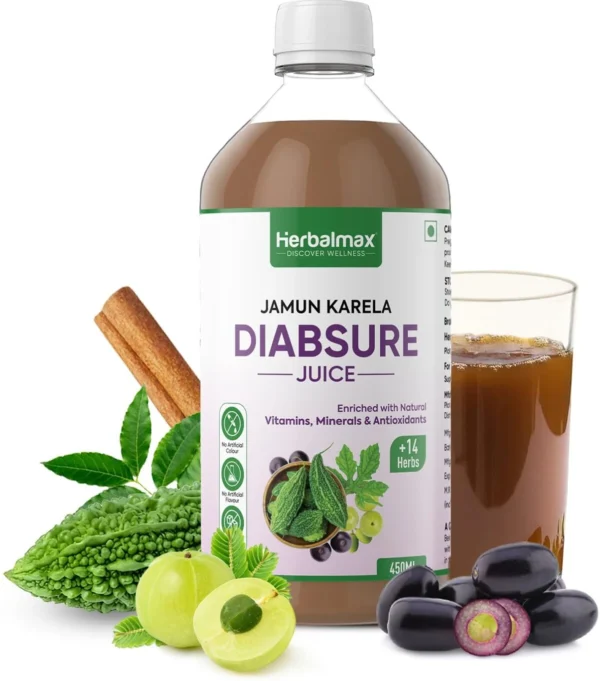 Herbal max Diabsure Juice Helps Manage Blood Sugar | Karela, Jamun & Natural Herbs (450 ml)