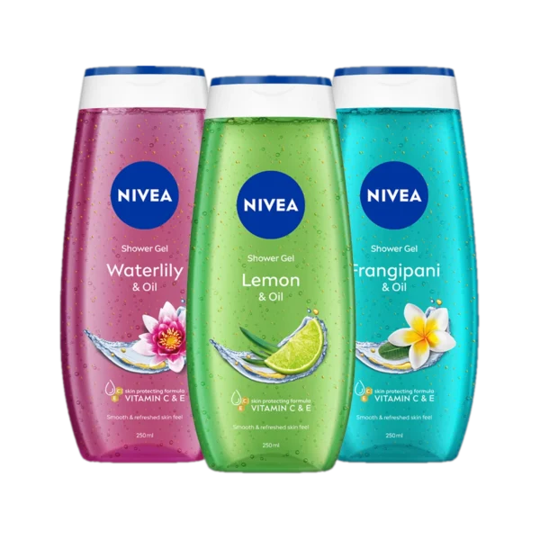 NIVEA Body Wash Combo with Water Lily, Lemon, Frangipani | Refreshing Scent of Flowers (3 x 250 ml)