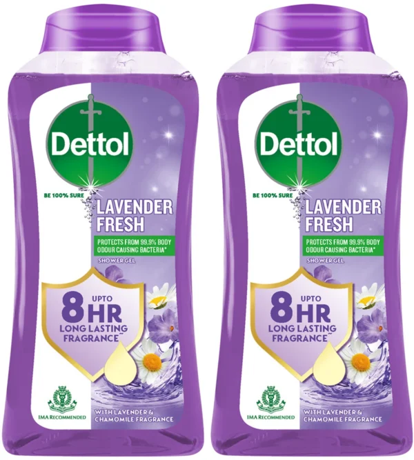 Dettol Lavender Body Wash Combo and Shower Gel for Men & Women, protects from bacteria (2 x 250 ml)