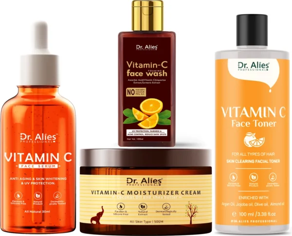 Dr. Alies Professional Vitamin C Face Serum, Facewash, Toner, Moisturizer Full Skin Care Kit (4 Items in the set)